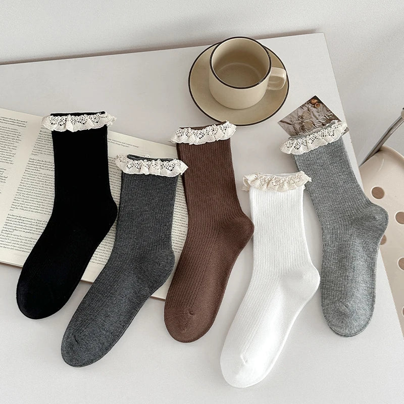 Women's Cotton Lace Edge Socks | Stylish Pack of 5