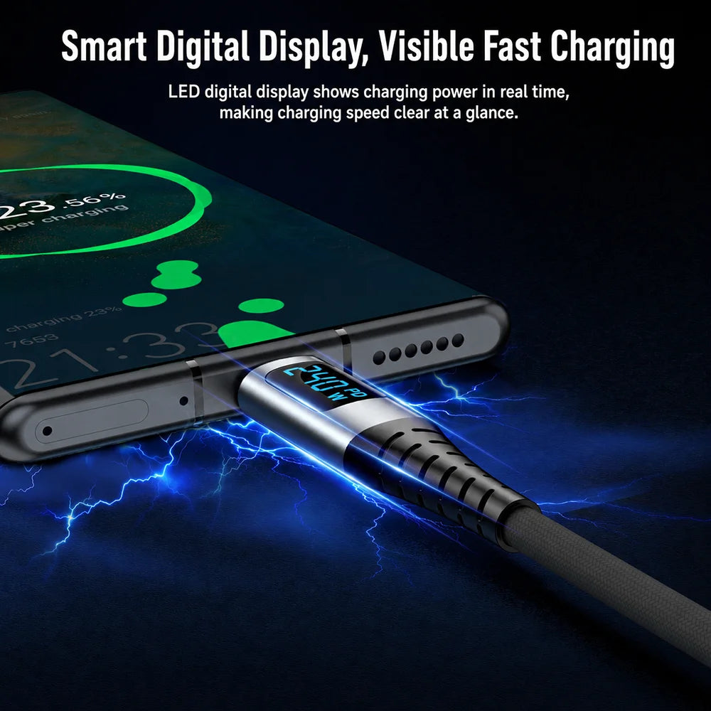 UGOjP USB4 Cable 240W PD Fast Charging with LED Display 40Gbps Data Transfer USB C to C Data Cable for Laptop Phone Tablet