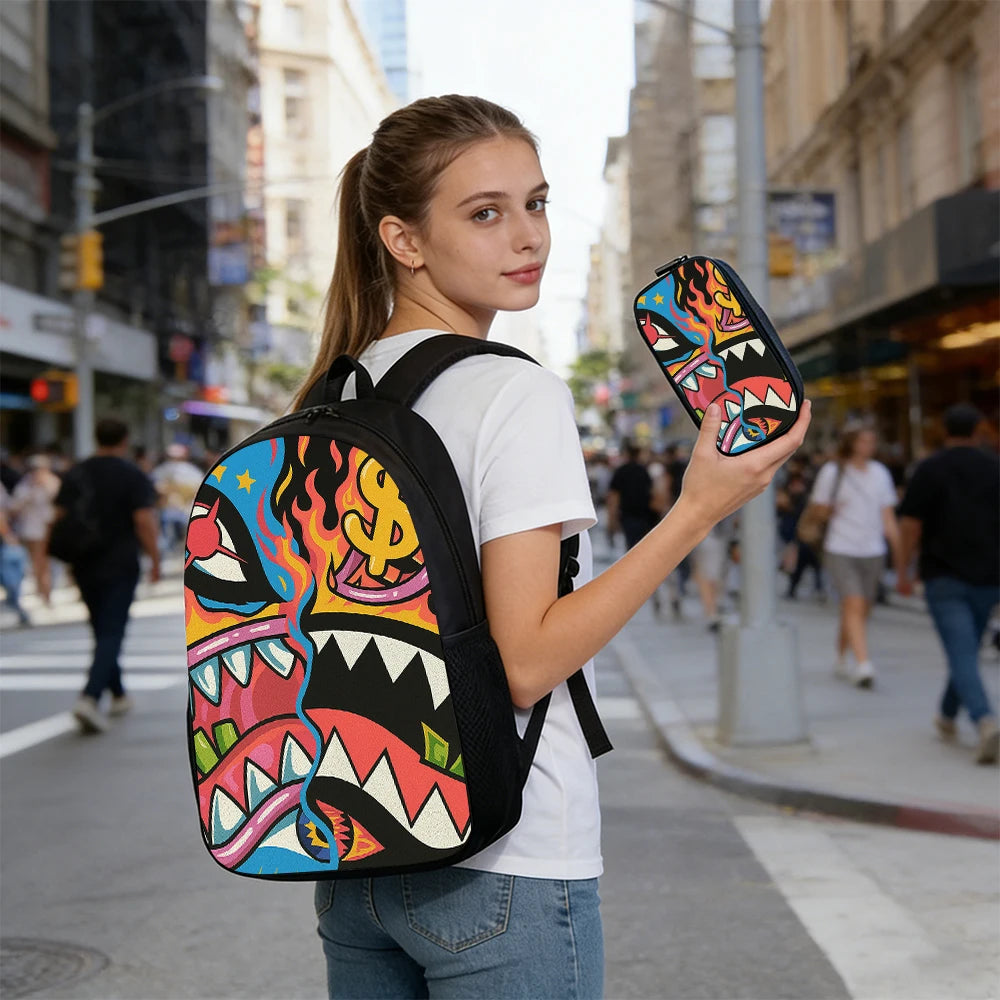 Trendy Shark Graphic Backpack Set | Stylish & Functional for All