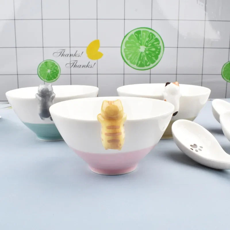 Cute Cartoon Cat Ceramic Rice Bowl | Japanese Style Tableware