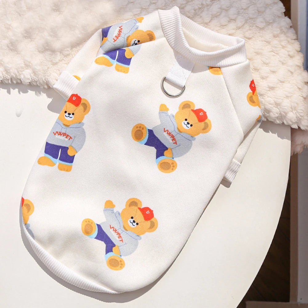 Fleece Hoodie for Dogs | Adorable Bear Print Pet Vest