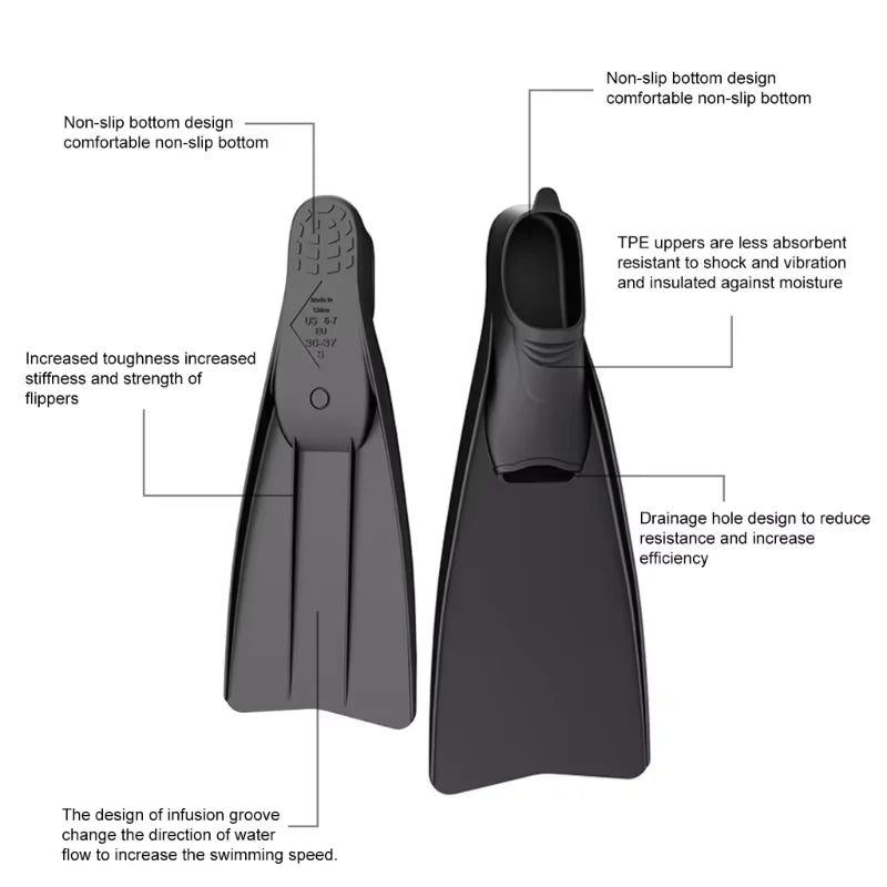 Adult Snorkeling Frog Shoes | Silicone Long Flip Fins for Diving