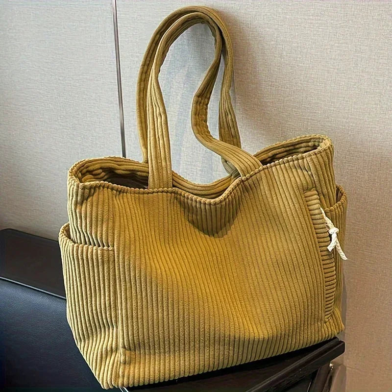Bolso tote de pana espacioso con cremallera | Bolso de mano elegante
