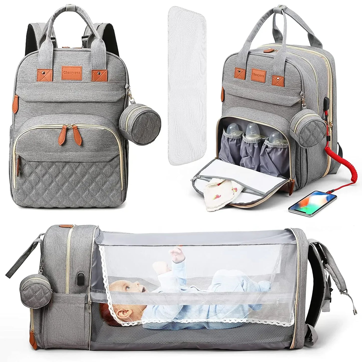 3 In 1 Diaper Bag Backpack | Waterproof & USB Charging