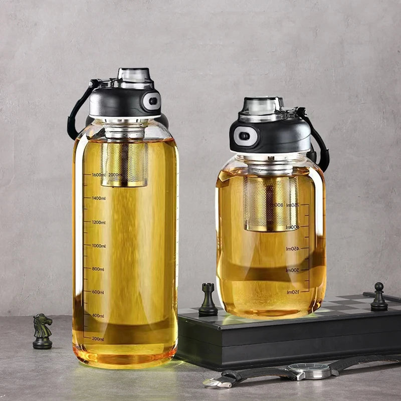 Large Capacity Glass Water Bottle with Tea Strainer | Ideal for Travel