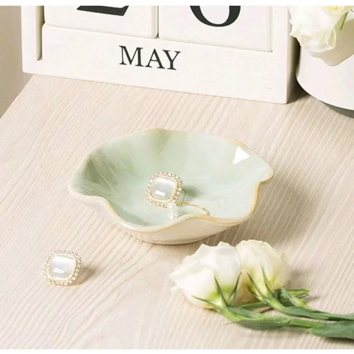 Lotus-Shaped Ceramic Tray | Ideal for Jewelry & Home Decor