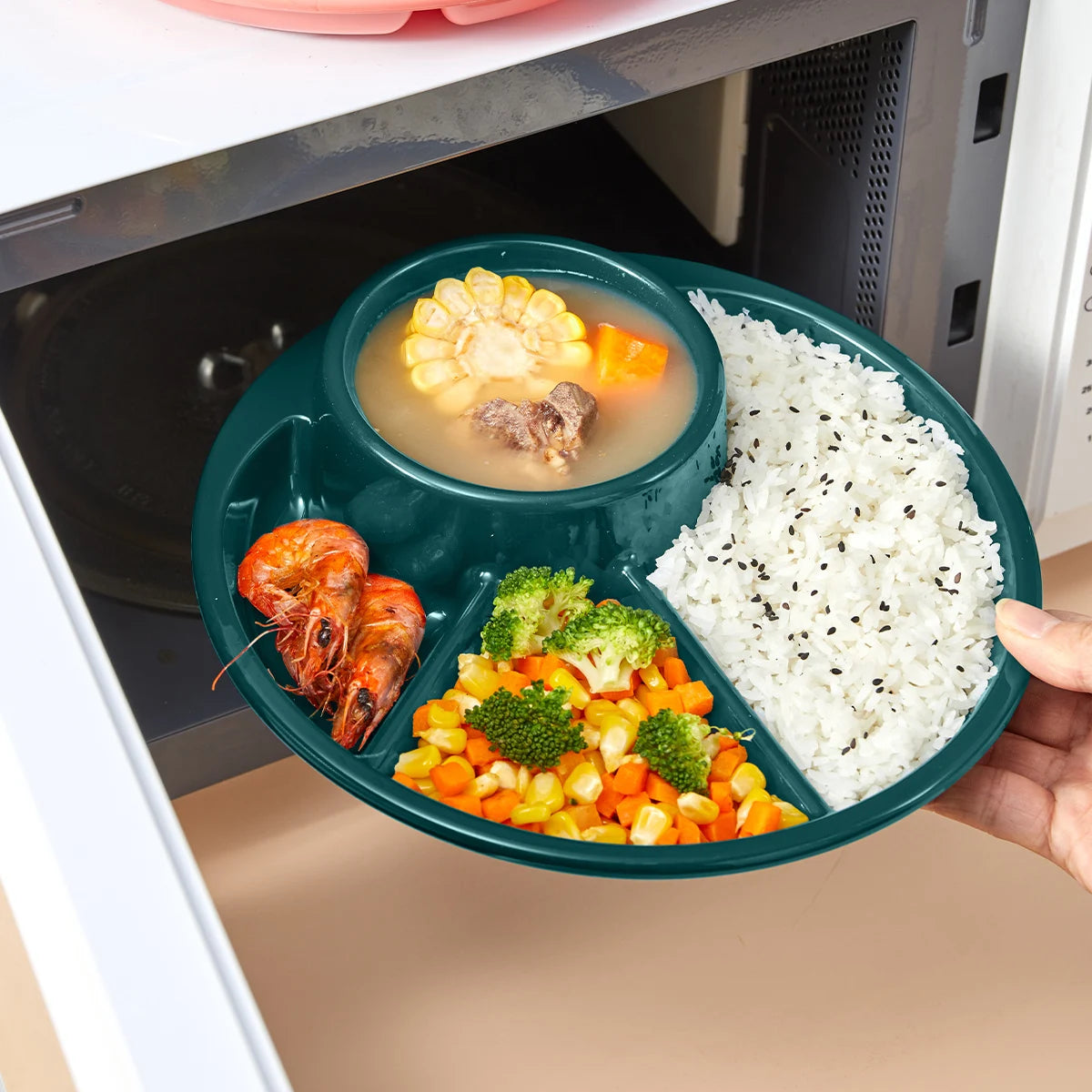 Round Divided Dinner Plate with Fork & Spoon | Microwave Safe