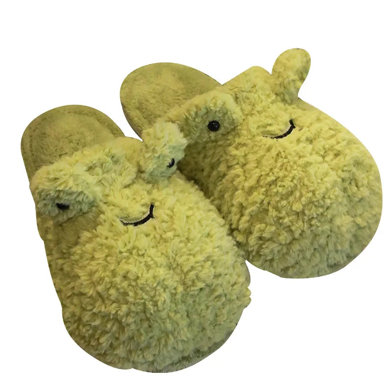 Lindas pantuflas de felpa de rana | Zapatillas de casa cálidas de dibujos animados