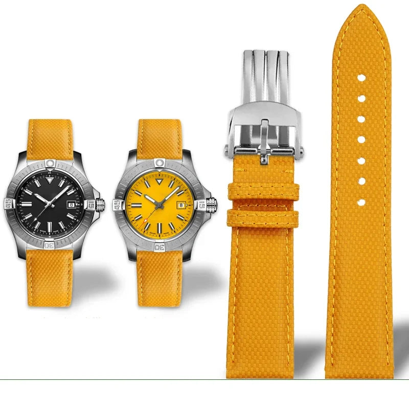 Versatile Yellow Nylon Leather Watch Strap | 22mm Men's Band