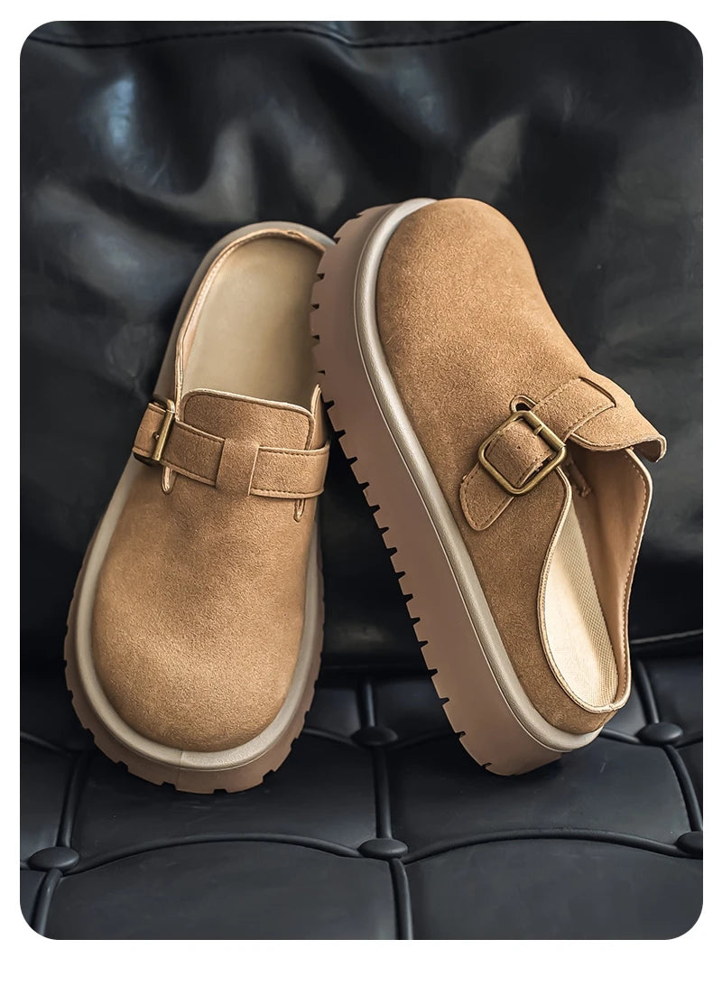 Men's Casual Leather Half Slippers | Non-Slip Summer Clogs