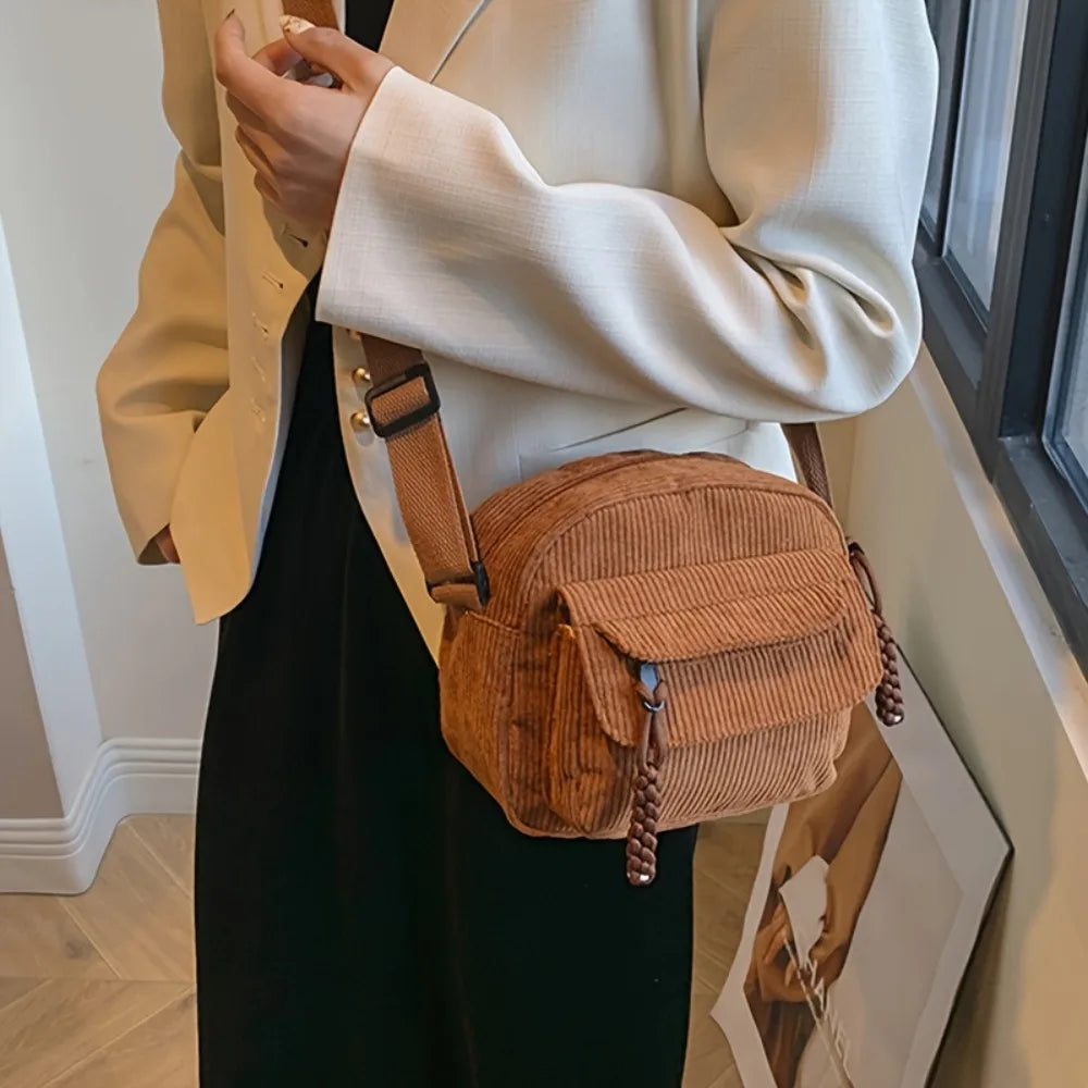 Stylish Corduroy Crossbody Bag | Casual Solid Color Shoulder Bag