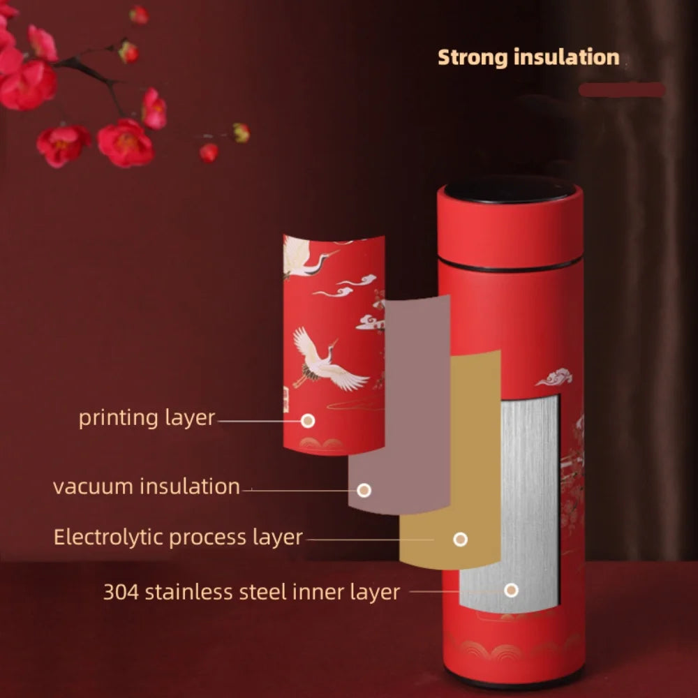 Smart Insulated Vacuum Flask with Temperature Display | Retro Design