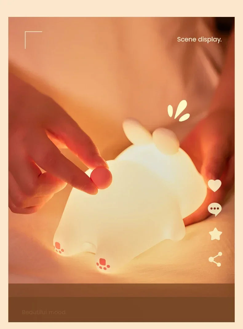 Luz nocturna LED recargable de animales para habitaciones infantiles | Acogedora y bonita