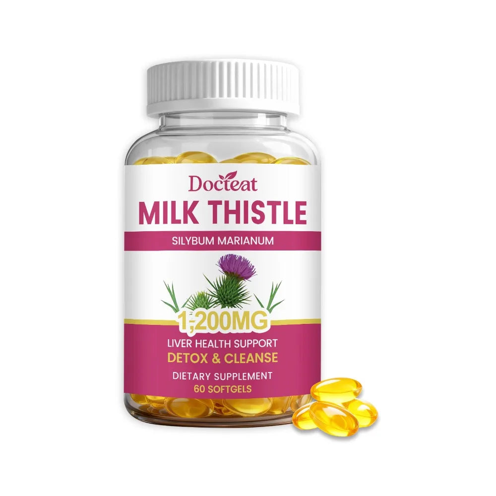 Docteat Milk Thistle Dandelion Softgels 1200mg 60 CT Supports Daily Wellness Natural Liver Metabolic Support Non-GMO