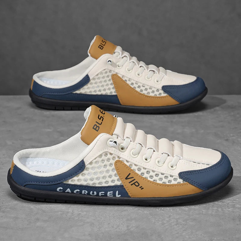 Summer Breathable Mesh Slip-On Half-Slipper for Men, Casual Soft-Soled Closed-Toe Slippers, Mesh Upper Is Refreshing and Breathable, Does Not Suffocate the Feet, Lace-Free Design Is Convenient for Lazy People