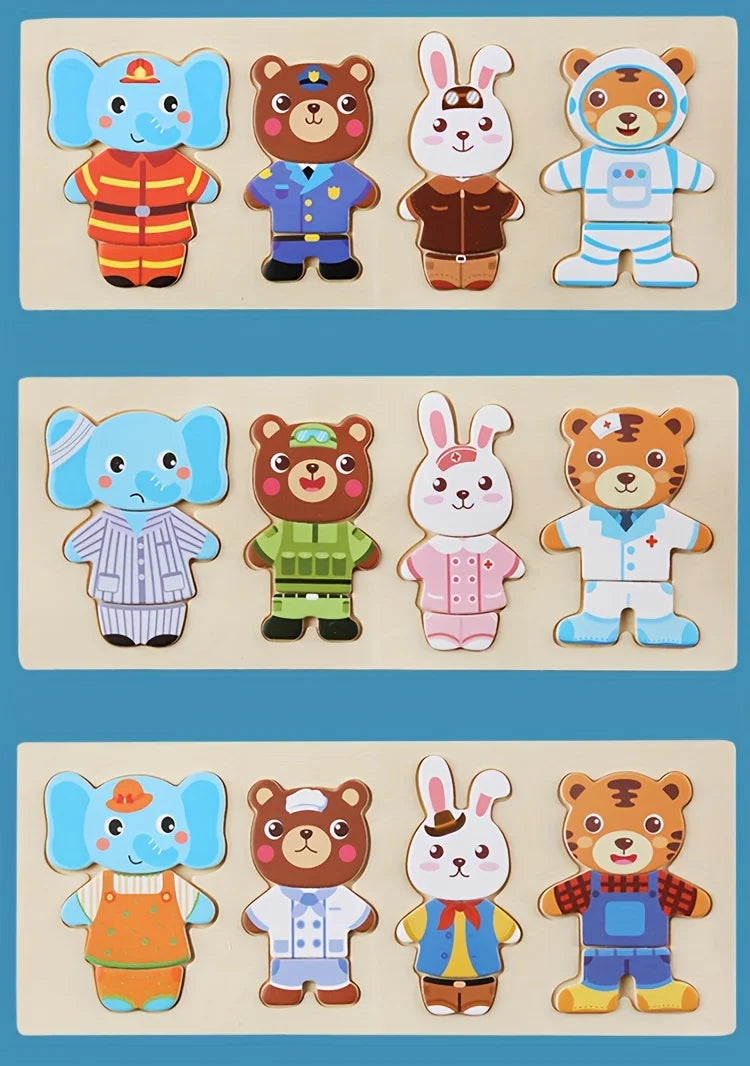 25Pcs Animal Dress-Up Wooden Play Set | Engaging Montessori Toys
