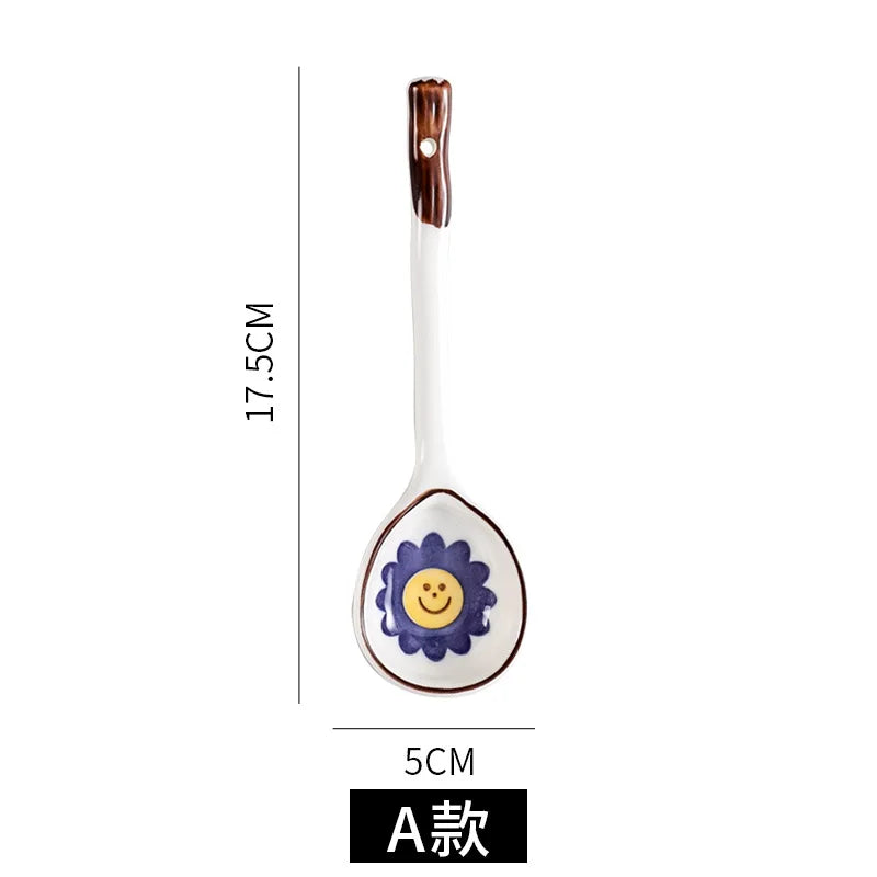 Cuchara de cerámica linda para sopa | Accesorio de cocina estilo japonés Kawaii
