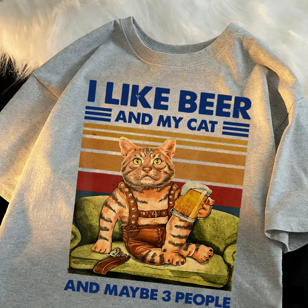 Men's Summer Cat and Beer Graphic T-Shirt | Soft Cotton Tee