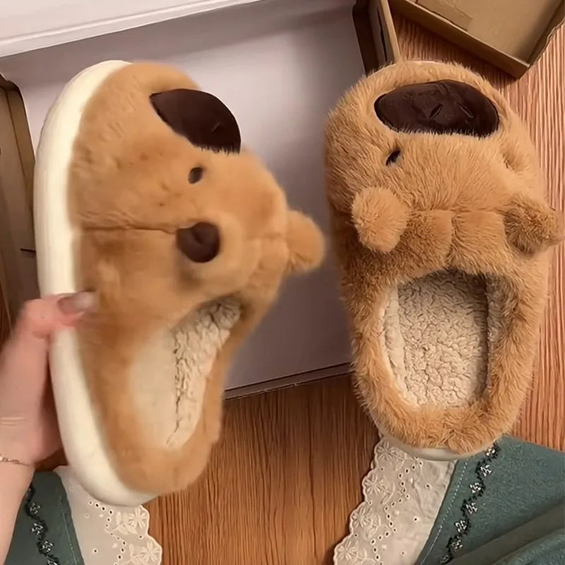 Fluffy Thermal Capybara Slippers | Cozy Non-Slip Indoor Footwear