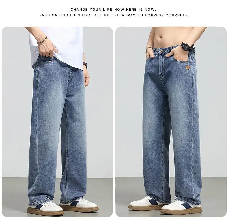 Men's Retro Straight Jeans | Casual Loose Wide Leg Denim Pants