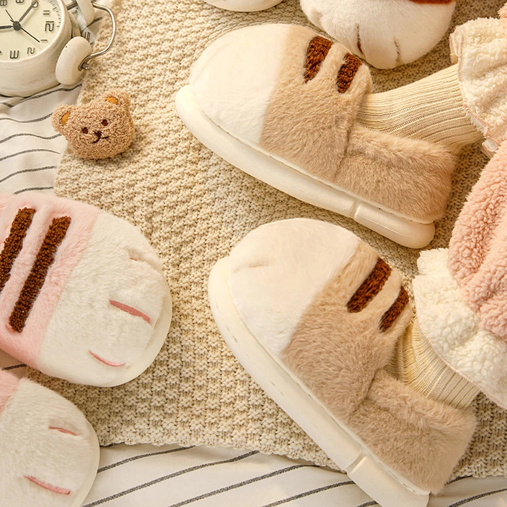 Unisex 3D Cat Paw Plush Slippers | Fluffy Winter Indoor Shoes
