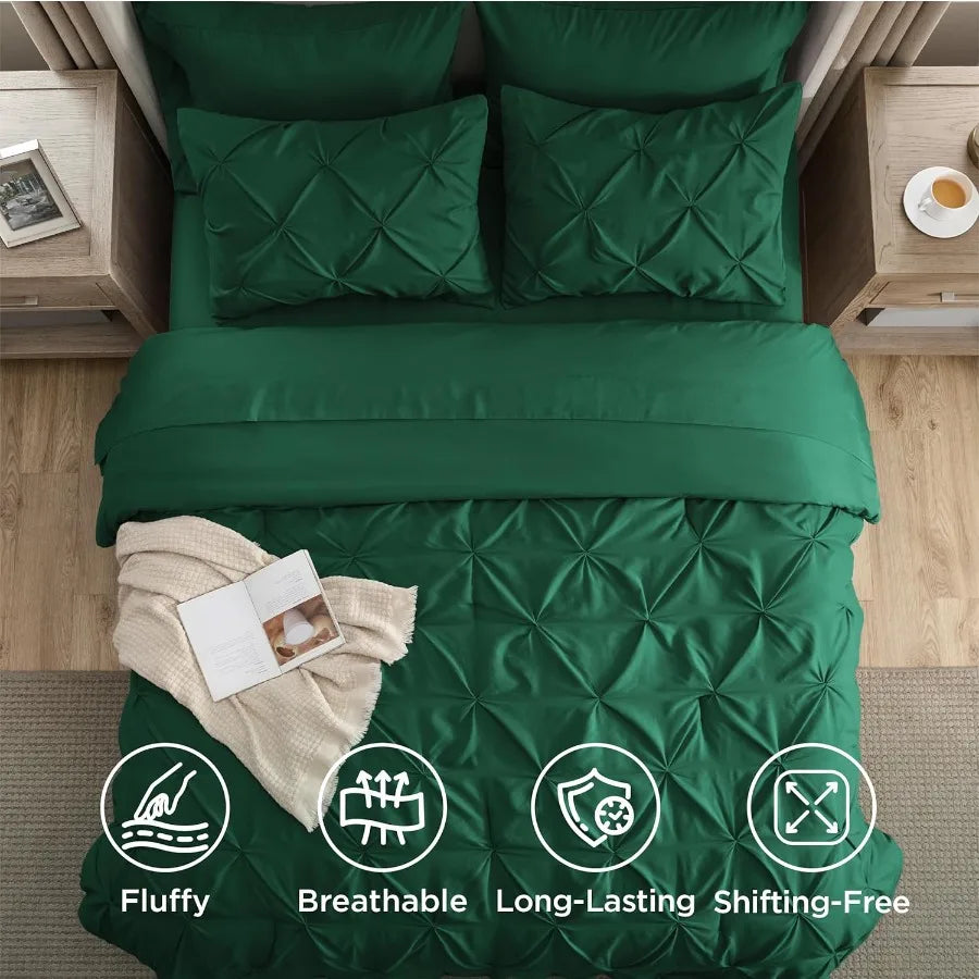 Elegant Full Size Dark Green Comforter Set - 7-Piece Bedding Bundle
