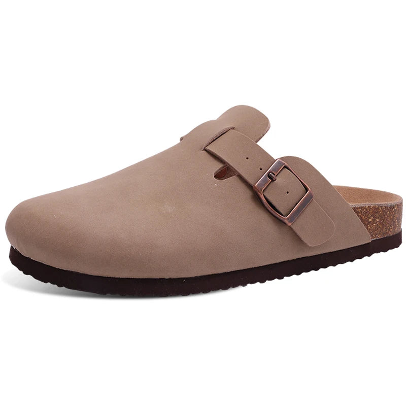 Women's Adjustable Buckle Cork Clogs | Comfortable Suede Slippers