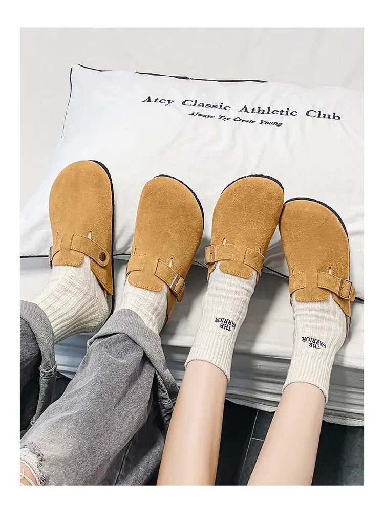 Cow Suede Cork Mules Slippers for All Seasons | Comfortable Clogs