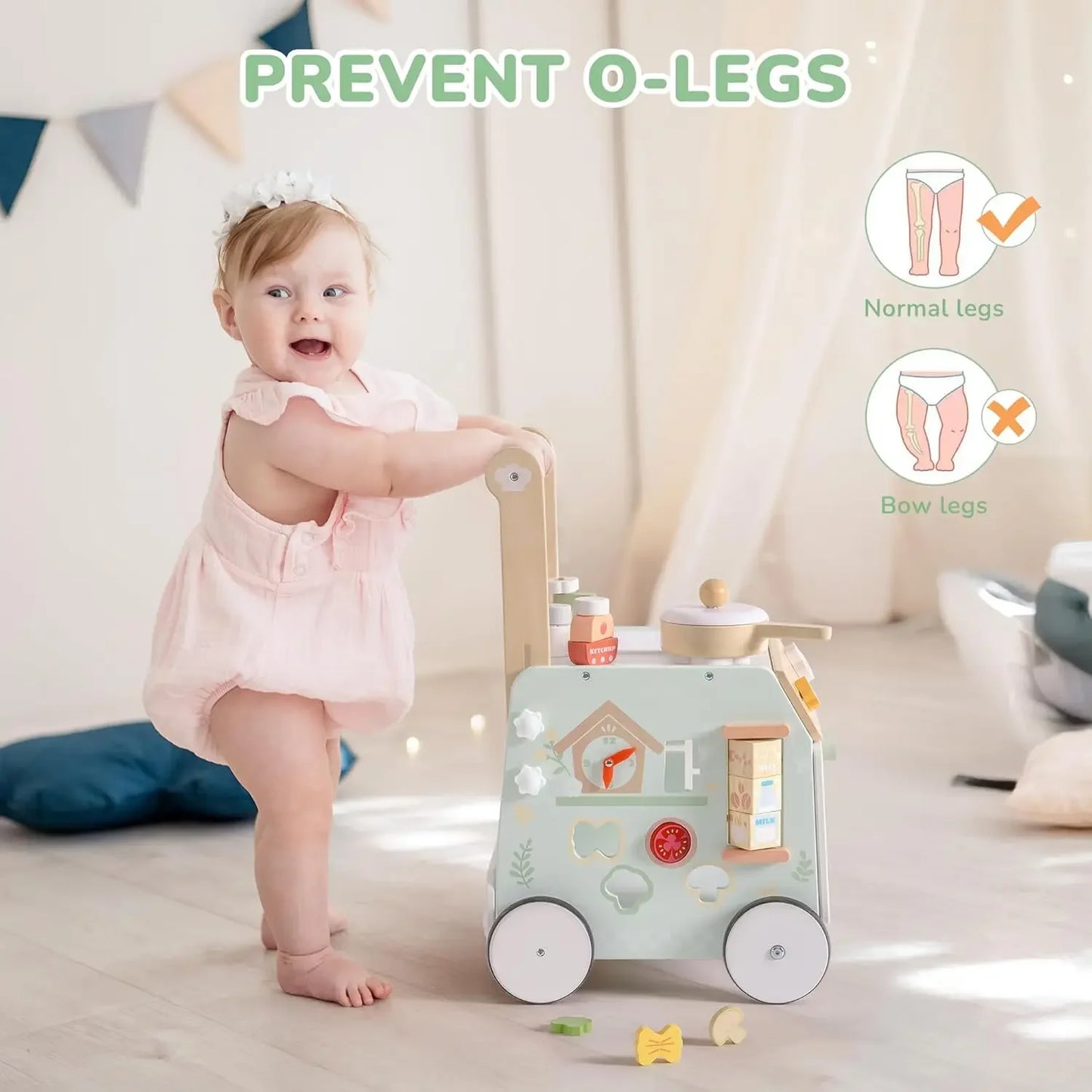 Adjustable Wooden Baby Walker | Montessori Push Toy for Toddlers