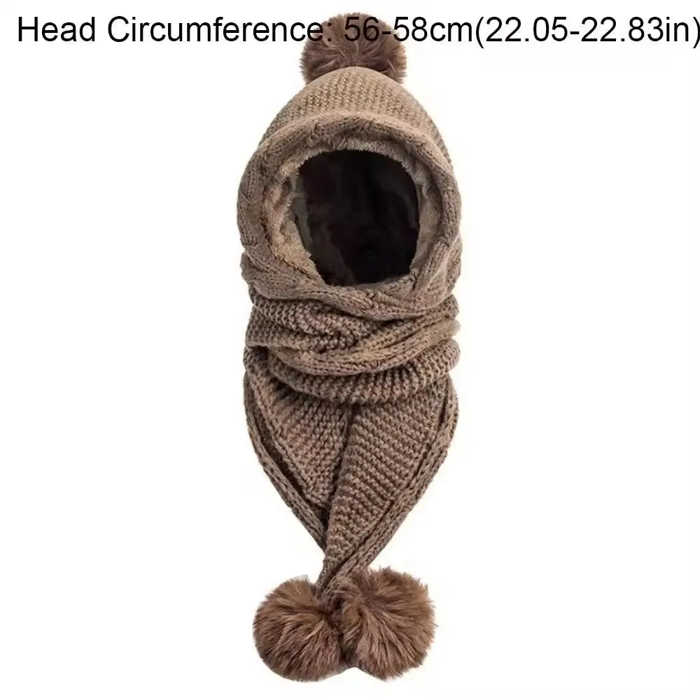 Conjunto de gorro y bufanda de invierno para mujer | Gorro de lana térmico con pompón y pasamontañas