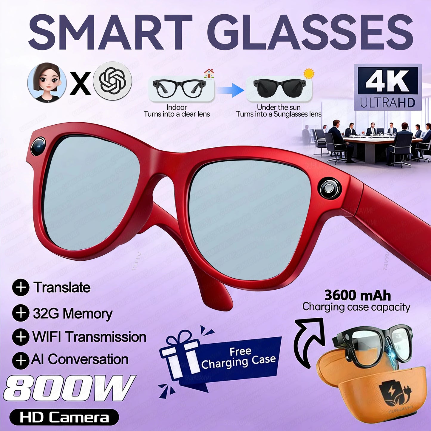 AI Smart Glasses | Real-Time Translation, Video Recording & Music