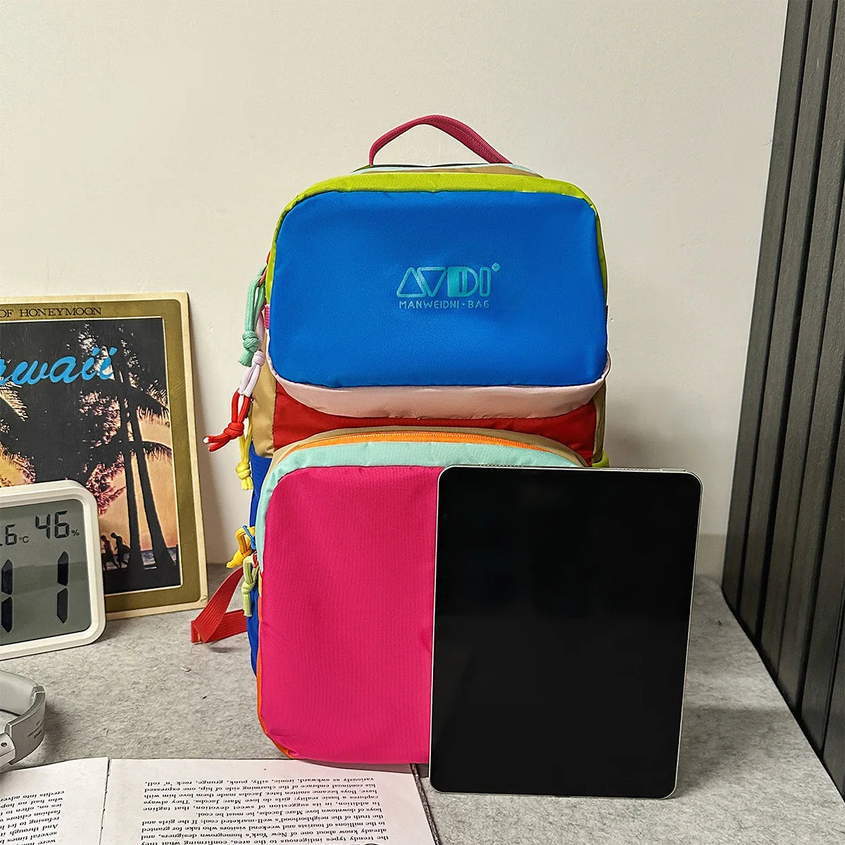 Dopamine Sporty Unisex Backpack Colorblock Logo Large Capacity Multi Function Adjustable Strap Backpack for Commute Sports