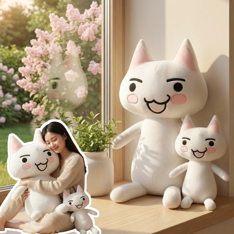 Big Size White Cat Plush Toy | Soft Cuddly Stuffed Anime Doll