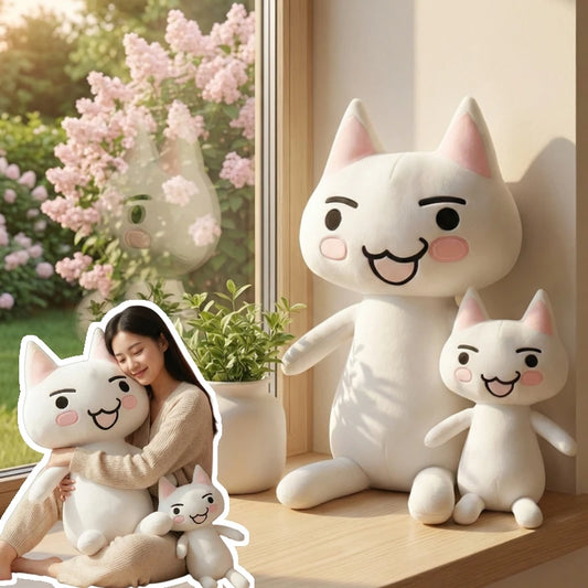 Big Size White Cat Plush Toy | Soft Cuddly Stuffed Anime Doll