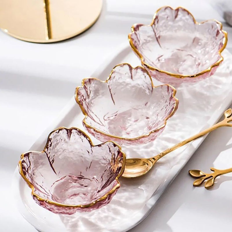 Nordic Style Mini Glass Dish with Gold Inlay | Elegant Serving Bowl