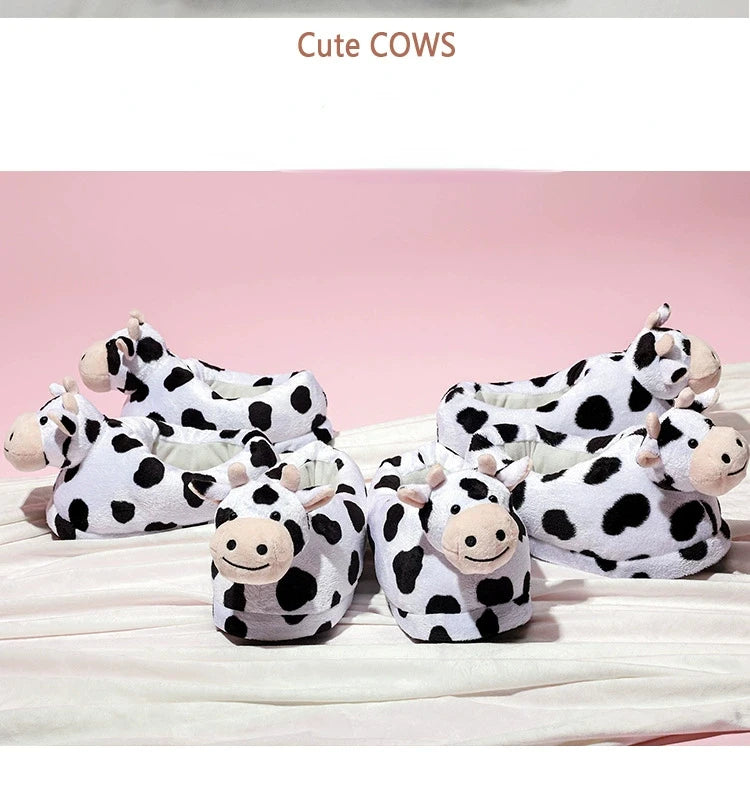 Cute Milk Cow Plush Slippers | Cozy Kawaii Indoor House Shoes