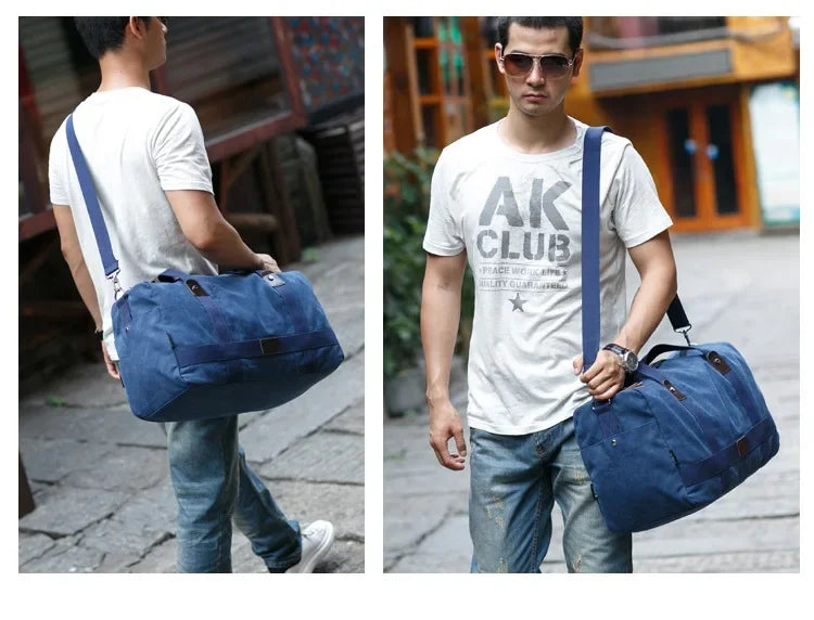 Large Capacity Casual Men's Canvas Travel Handbag | Lightweight Shoulder Bag