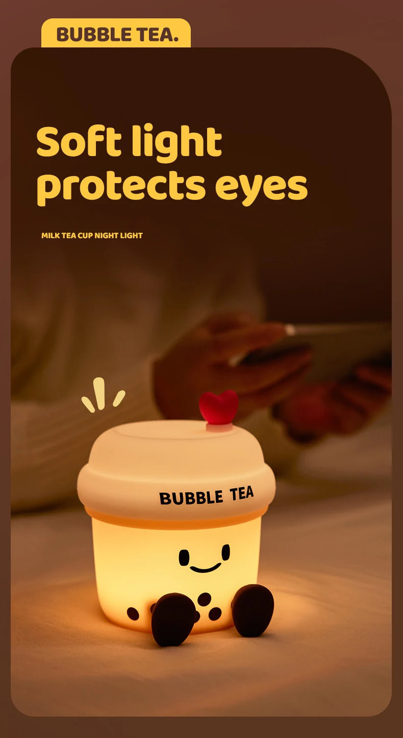 Bonita luz nocturna LED de té de burbujas | Lámpara de ambiente recargable