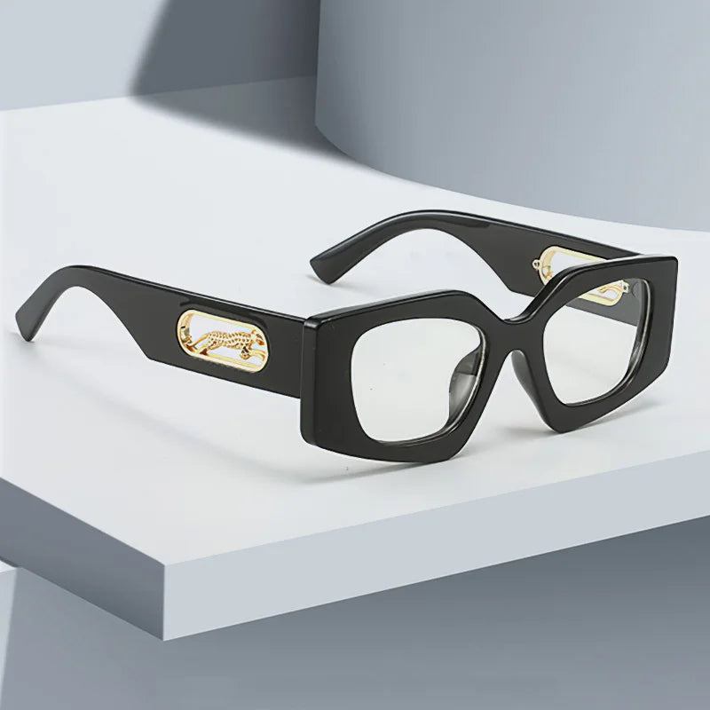 Stylish Women's Black Geometric Sunglasses with Gold Accents
