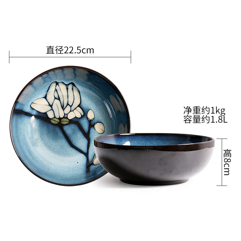Juego de cuencos hondos para sopa pintados a mano de estilo japonés | Vajilla elegante