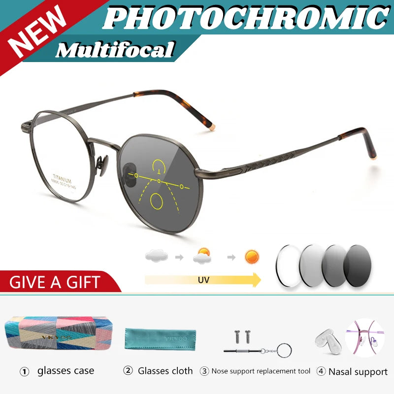 Ultra-Light Titanium Round Frame Glasses | Customizable Multi-Focus