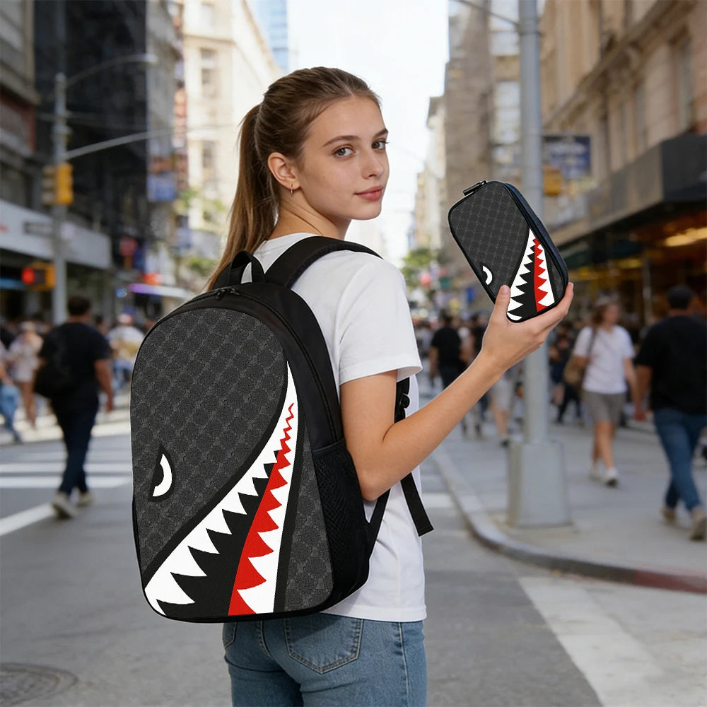 Trendy Shark Graphic Backpack Set | Ideal for School & Adventures