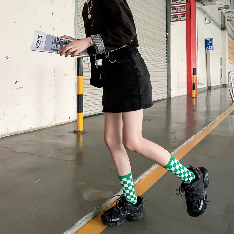 Stylish Women's Checkered Cotton Socks | Trendy Skateboard Socks