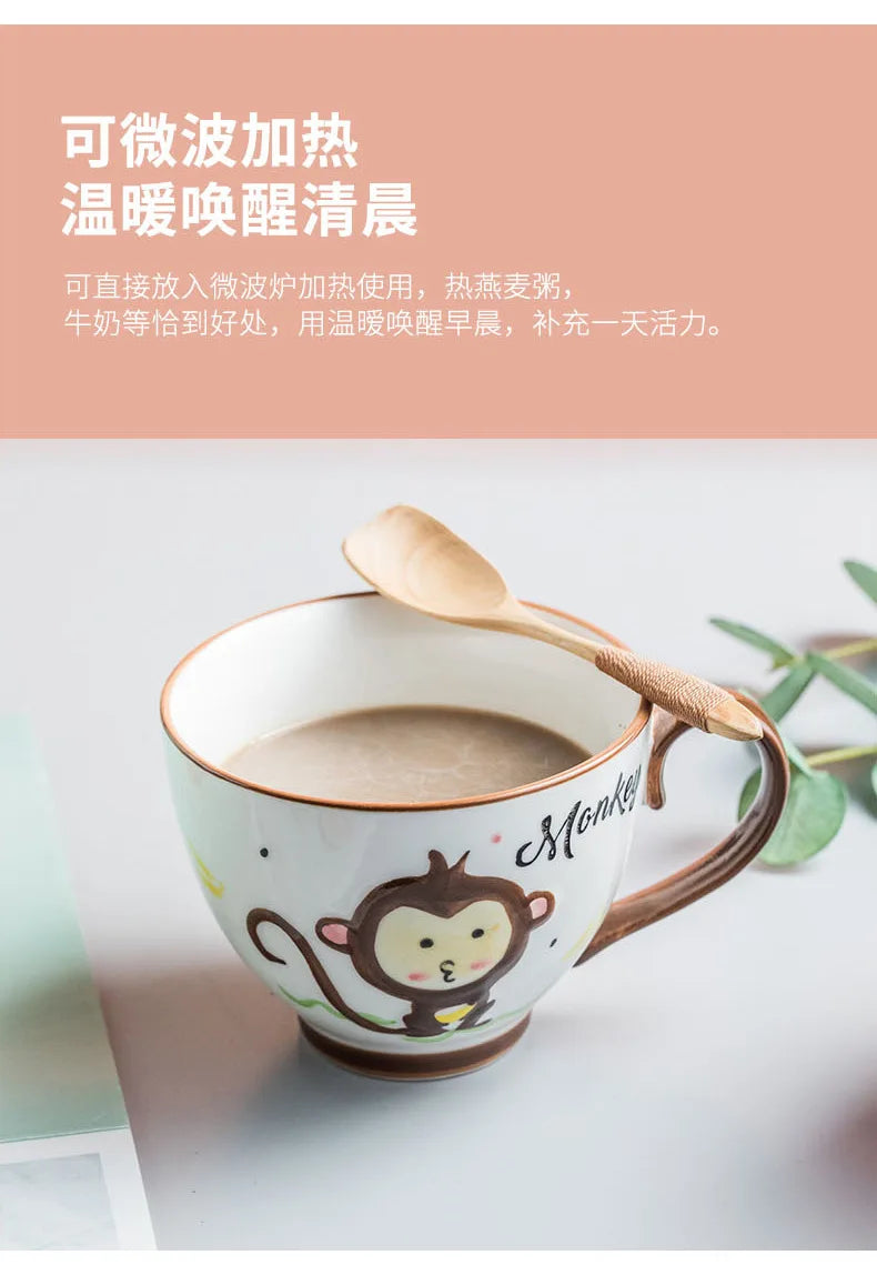 Cute Cartoon Dinosaur & Cat Ceramic Mugs | Fun Breakfast Cups