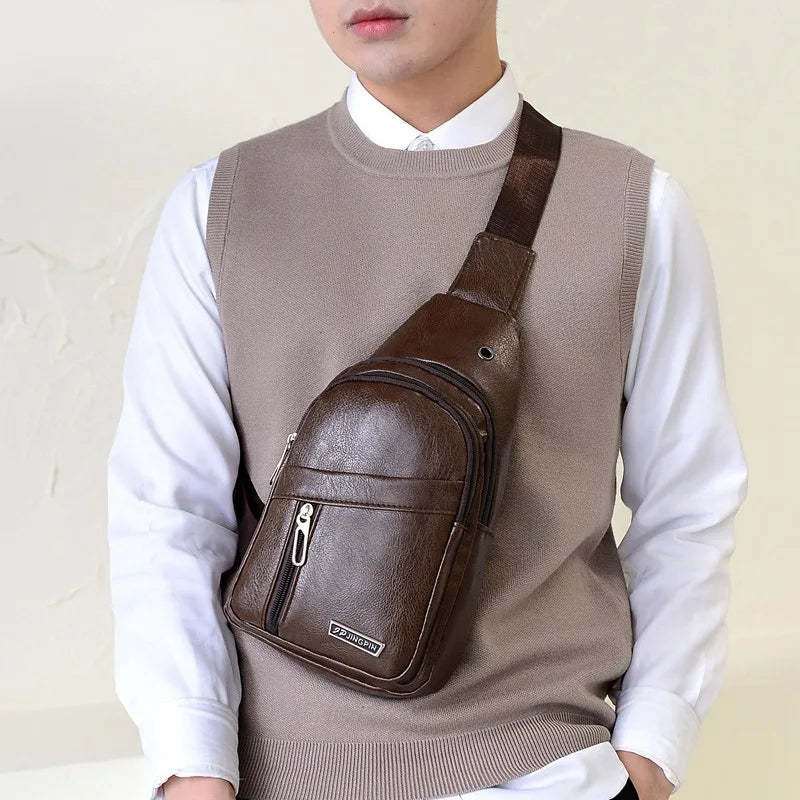 Stylish PU Leather Crossbody Bag for Men | Casual Sling Pack