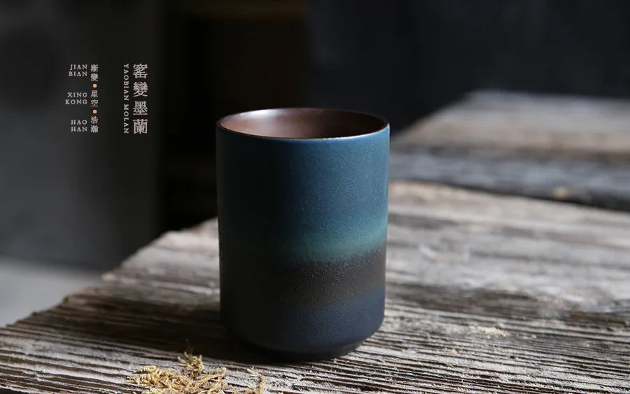 Tazas de café japonesas de gres con gradiente grande | Vajilla elegante
