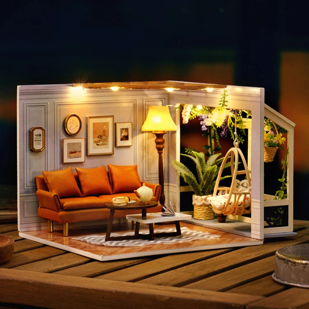 Kit de casa de muñecas de madera DIY | Regalo creativo con muebles en miniatura