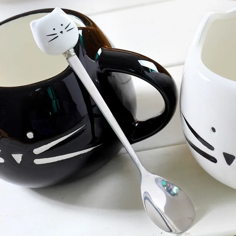 Cute Cartoon Cat Ceramic Coffee Mug with Spoon | Perfect Gift