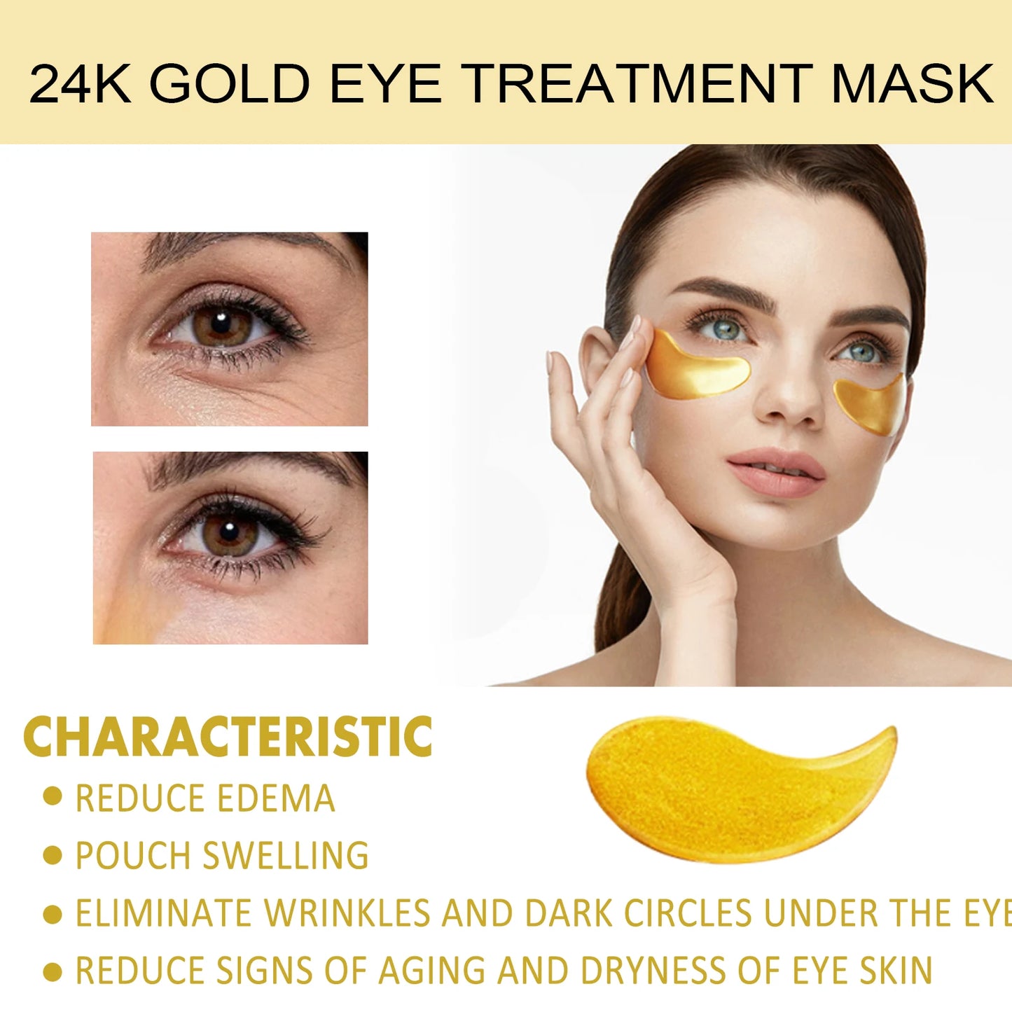 24k Gold Under Eye Patches | Anti-Aging Eye Mask for Dark Circles