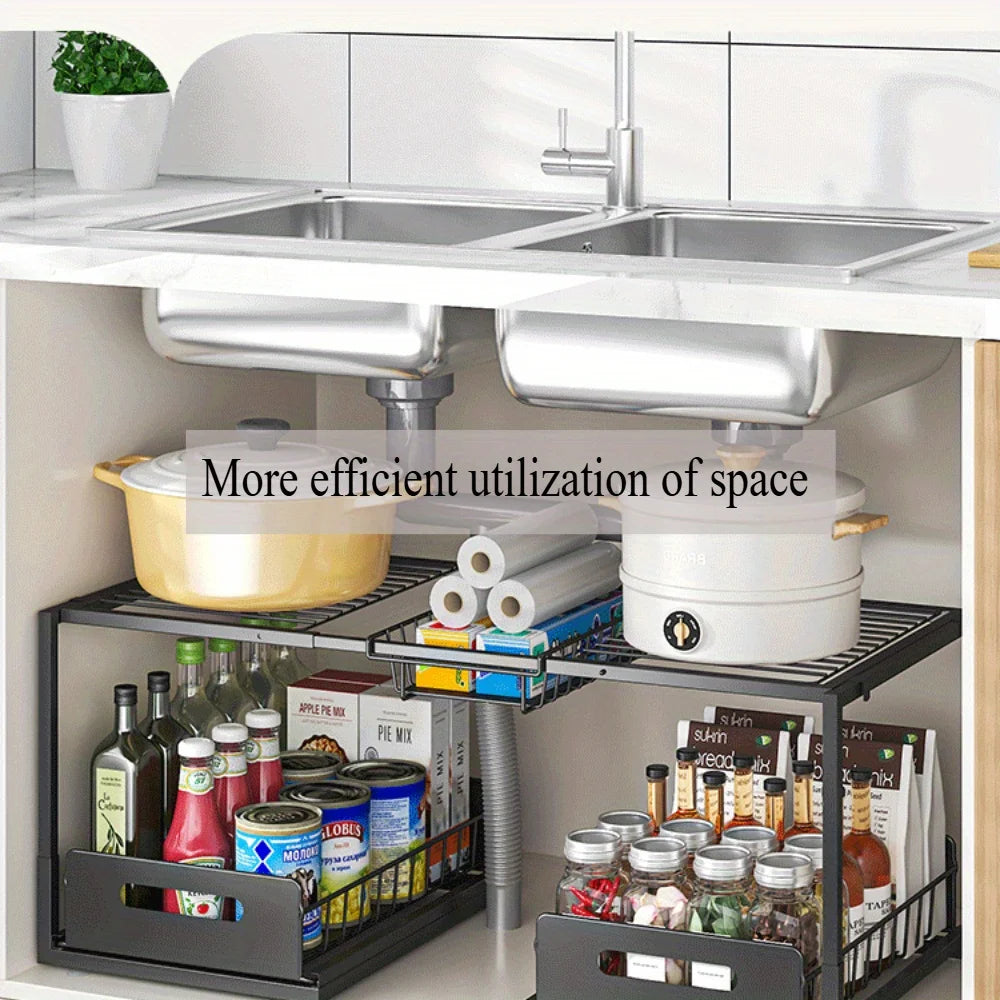 Double Layered Under Sink Storage Rack | Adjustable & Space-Saving